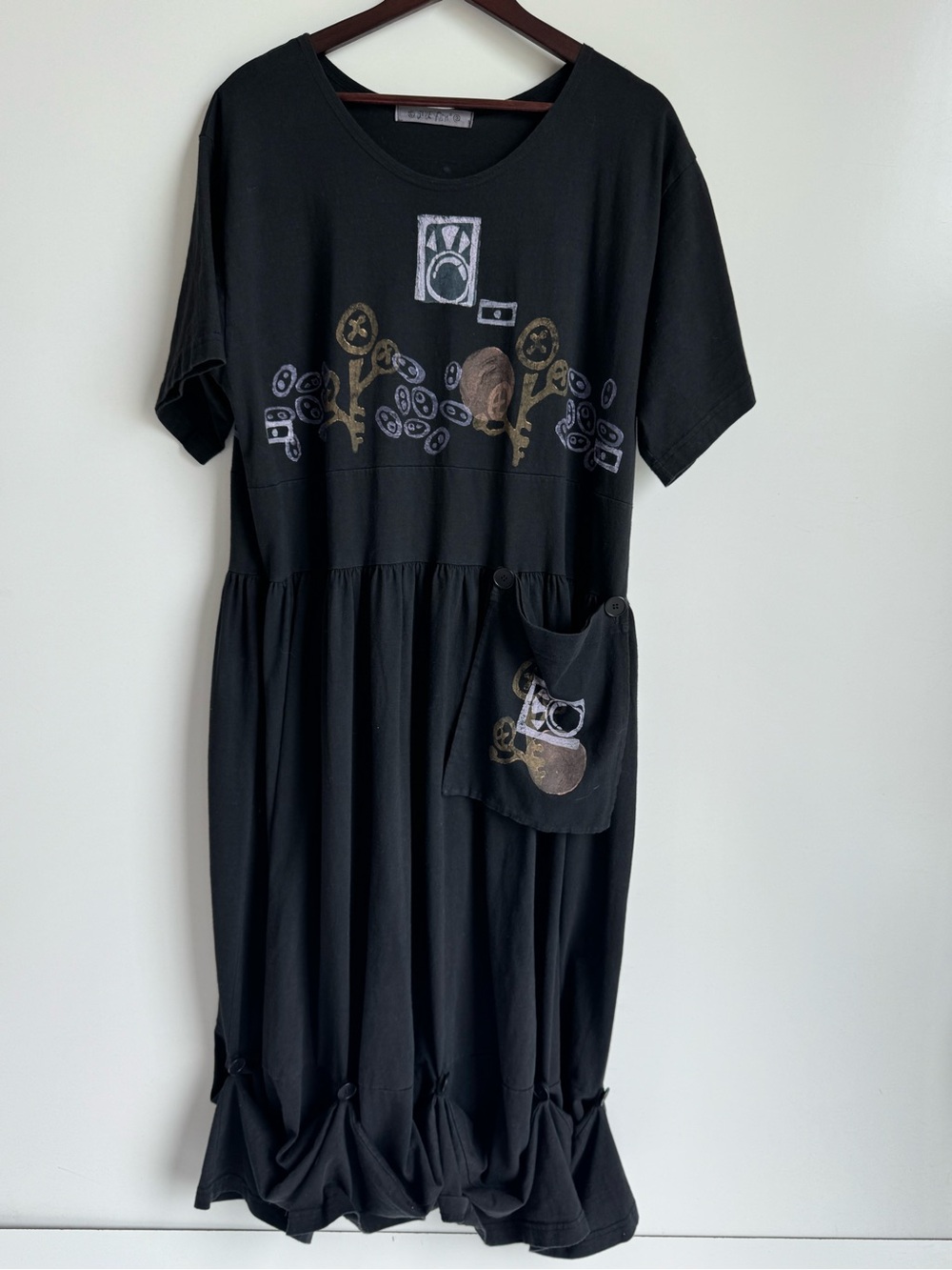 Blue Fish Hand Painted Maxi Dress Size 2 US 18-20 certified organic cotton rare